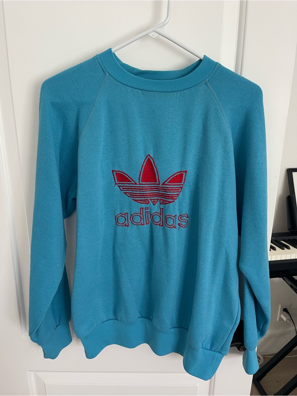 Vintage Adidas Trefoil Crewneck Sweatshirt - Teal with Red Logo